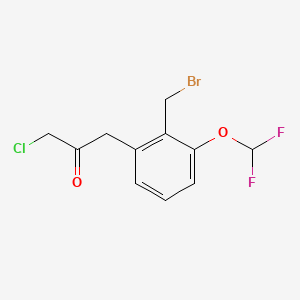 molecular formula C11H10BrClF2O2 B14073790 1-(2-(Bromomethyl)-3-(difluoromethoxy)phenyl)-3-chloropropan-2-one 