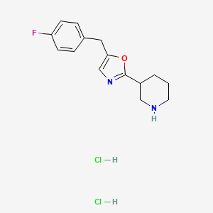 molecular formula C15H19Cl2FN2O B1407381 3-[5-(4-Fluorobenzyl)-1,3-oxazol-2-yl]piperidine dihydrochloride CAS No. 1982950-43-5
