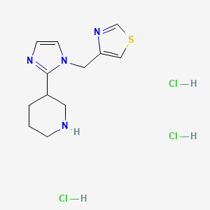 molecular formula C12H19Cl3N4S B1407386 3-[1-(1,3-thiazol-4-ylmethyl)-1H-imidazol-2-yl]piperidine trihydrochloride CAS No. 1987680-80-7