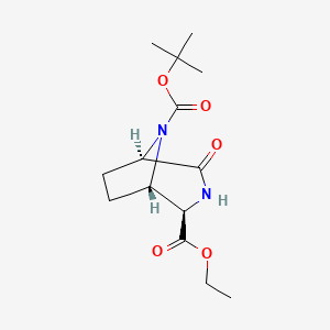 molecular formula C14H22N2O5 B14075397 3,8-Diazabicyclo[3.2.1]octane-2,8-dicarboxylic acid, 4-oxo-, 8-(1,1-dimethylethyl) 2-ethyl ester, (1S,2R,5R)- 