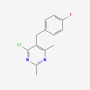 molecular formula C13H12ClFN2 B1407629 4-Chloro-5-(4-fluorobenzyl)-2,6-dimethylpyrimidine CAS No. 1256955-89-1