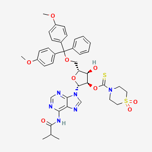 O-((2R,3R,4R,5R)-5-((Bis(4-methoxyphenyl)(phenyl)methoxy)methyl)-4-hydroxy-2-(6-isobutyramido-9H-purin-9-yl)tetrahydrofuran-3-yl) thiomorpholine-4-carbothioate 1,1-dioxide