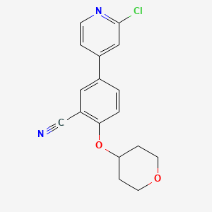 molecular formula C17H15ClN2O2 B1407763 5-(2-氯吡啶-4-基)-2-(四氢-2H-吡喃-4-基氧基)苯甲腈 CAS No. 1426921-18-7