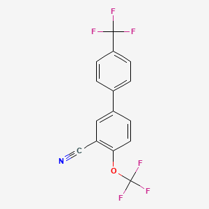 molecular formula C15H7F6NO B14077645 4-(Trifluoromethoxy)-4'-(trifluoromethyl)-[1,1'-biphenyl]-3-carbonitrile 