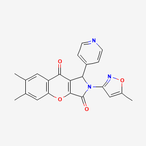 molecular formula C22H17N3O4 B14077996 6,7-Dimethyl-2-(5-methyl-1,2-oxazol-3-yl)-1-(pyridin-4-yl)-1,2-dihydrochromeno[2,3-c]pyrrole-3,9-dione 