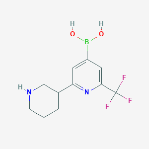 molecular formula C11H14BF3N2O2 B14078052 (2-(Piperidin-3-yl)-6-(trifluoromethyl)pyridin-4-yl)boronic acid 