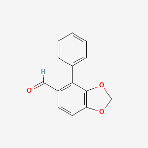 molecular formula C14H10O3 B14078066 1,3-Benzodioxole-5-carboxaldehyde, 4-phenyl- CAS No. 89004-69-3