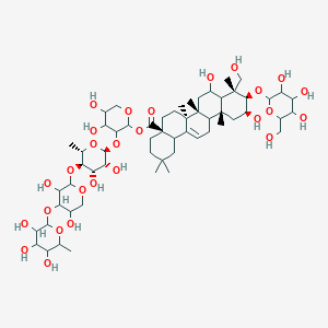 [3-[(2S,3R,4S,5R,6S)-5-[3,5-dihydroxy-4-(3,4,5-trihydroxy-6-methyloxan-2-yl)oxyoxan-2-yl]oxy-3,4-dihydroxy-6-methyloxan-2-yl]oxy-4,5-dihydroxyoxan-2-yl] (4aS,6aS,6bR,8R,9R,10R,11S,12aR)-8,11-dihydroxy-9-(hydroxymethyl)-2,2,6a,6b,9,12a-hexamethyl-10-[3,4,5-trihydroxy-6-(hydroxymethyl)oxan-2-yl]oxy-1,3,4,5,6,6a,7,8,8a,10,11,12,13,14b-tetradecahydropicene-4a-carboxylate