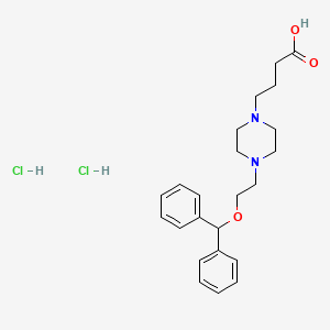 molecular formula C23H32Cl2N2O3 B14078415 1-Piperazinebutyric acid, 4-(2-(diphenylmethoxy)ethyl)-, dihydrochloride, dihydrate CAS No. 101976-00-5