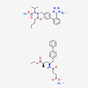 molecular formula C48H55N6Na3O8 B14078483 trisodium;4-[[(2S,4R)-5-ethoxy-4-methyl-5-oxo-1-(4-phenylphenyl)pentan-2-yl]amino]-4-oxobutanoate;(2S)-3-methyl-2-[pentanoyl-[[4-[2-(1,2,3-triaza-4-azanidacyclopenta-2,5-dien-5-yl)phenyl]phenyl]methyl]amino]butanoate 