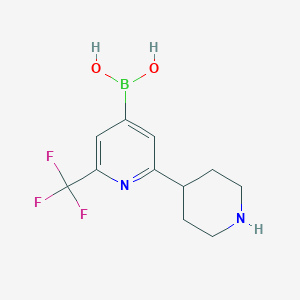 molecular formula C11H14BF3N2O2 B14078647 (2-(Piperidin-4-yl)-6-(trifluoromethyl)pyridin-4-yl)boronic acid 