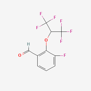 molecular formula C10H5F7O2 B1407871 3-Fluoro-2-(1,1,1,3,3,3-hexafluoropropan-2-yloxy)benzaldehyde CAS No. 1779119-76-4