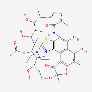 molecular formula C42H55N3O11S B14078743 [28-(diethylamino)-2,15,17,32-tetrahydroxy-11-methoxy-3,7,12,14,16,18,22-heptamethyl-6,23-dioxo-8,33-dioxa-27-thia-24,29-diazapentacyclo[23.6.1.14,7.05,31.026,30]tritriaconta-1(31),2,4,9,19,21,25(32),26(30),28-nonaen-13-yl] acetate 