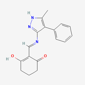 molecular formula C17H17N3O2 B14078938 2-{[(3-methyl-4-phenyl-1H-pyrazol-5-yl)amino]methylidene}cyclohexane-1,3-dione 