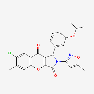 molecular formula C25H21ClN2O5 B14078941 7-Chloro-6-methyl-2-(5-methyl-1,2-oxazol-3-yl)-1-[3-(propan-2-yloxy)phenyl]-1,2-dihydrochromeno[2,3-c]pyrrole-3,9-dione 