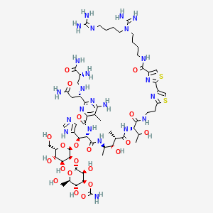 molecular formula C60H95N23O21S2 B14079153 [(2R,3S,4S,5R,6R)-2-[(2R,3S,4S,5S,6S)-2-[(1R,2S)-2-[[6-amino-2-[(1S)-3-amino-1-[[(2R)-2,3-diamino-3-oxopropyl]amino]-3-oxopropyl]-5-methylpyrimidine-4-carbonyl]amino]-3-[[(2R,3S,4S)-5-[[(2S)-1-[2-[4-[4-[4-[carbamimidoyl-[4-(diaminomethylideneamino)butyl]amino]butylcarbamoyl]-1,3-thiazol-2-yl]-1,3-thiazol-2-yl]ethylamino]-3-hydroxy-1-oxobutan-2-yl]amino]-3-hydroxy-4-methyl-5-oxopentan-2-yl]amino]-1-(1H-imidazol-5-yl)-3-oxopropoxy]-4,5-dihydroxy-6-(hydroxymethyl)oxan-3-yl]oxy-3,5-dihydroxy-6-(hydroxymethyl)oxan-4-yl] carbamate 