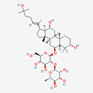 molecular formula C42H72O13 B14079280 (2S,3R,4R,5R,6S)-2-[(2R,3R,4S,5S,6R)-2-[[(3S,5R,6S,8R,9R,10R,12R,13R,14R,17S)-3,12-dihydroxy-17-[(E)-6-hydroxy-6-methylhept-2-en-2-yl]-4,4,8,10,14-pentamethyl-2,3,5,6,7,9,11,12,13,15,16,17-dodecahydro-1H-cyclopenta[a]phenanthren-6-yl]oxy]-4,5-dihydroxy-6-(hydroxymethyl)oxan-3-yl]oxy-6-methyloxane-3,4,5-triol CAS No. 948046-19-3