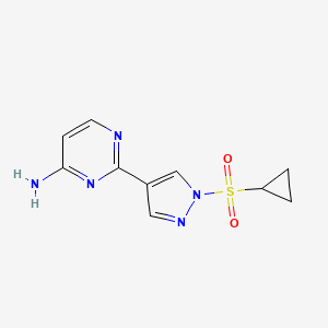 molecular formula C10H11N5O2S B1407951 2-[1-(环丙烷磺酰基)-1H-吡唑-4-基]嘧啶-4-胺 CAS No. 1612174-02-3