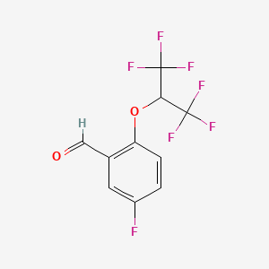 molecular formula C10H5F7O2 B1407984 5-Fluoro-2-(1,1,1,3,3,3-hexafluoropropan-2-yloxy)benzaldehyde CAS No. 1779118-60-3