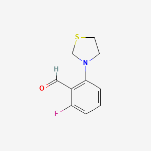 molecular formula C10H10FNOS B1408001 2-Fluoro-6-(thiazolidin-3-yl)benzaldehyde CAS No. 1713160-85-0
