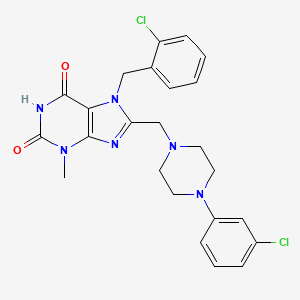 molecular formula C24H24Cl2N6O2 B14080743 7-(2-chlorobenzyl)-8-{[4-(3-chlorophenyl)piperazin-1-yl]methyl}-6-hydroxy-3-methyl-3,7-dihydro-2H-purin-2-one 