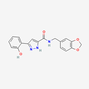 molecular formula C18H15N3O4 B14080800 N-(1,3-benzodioxol-5-ylmethyl)-5-(2-hydroxyphenyl)-1H-pyrazole-3-carboxamide 