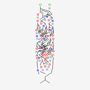 6-[[14,41-Dichloro-21-[3-(dimethylamino)propylcarbamoyl]-17,24,29,42,47-pentahydroxy-51-(methylamino)-19,35,38,52,54,58-hexaoxo-26-[3,4,5-trihydroxy-6-(hydroxymethyl)oxan-2-yl]oxy-6,12,45-trioxa-20,34,37,53,55,59-hexazaundecacyclo[37.14.2.22,5.213,16.218,33.17,11.128,32.140,44.146,50.09,36.022,27]pentahexaconta-2(65),3,5(64),7(63),8,10,13,15,22(27),23,25,28,30,32(60),40,42,44(57),46,48,50(56),61-henicosaen-63-yl]oxy]-3,4-dihydroxy-5-(10-methylundecanoylamino)oxane-2-carboxylic acid;hydrochloride