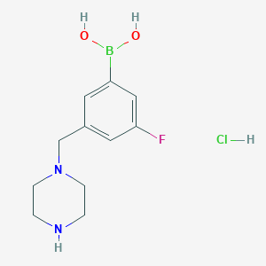 molecular formula C11H17BClFN2O2 B1408099 (3-氟-5-(哌嗪-1-基甲基)苯基)硼酸盐酸盐 CAS No. 1704096-40-1