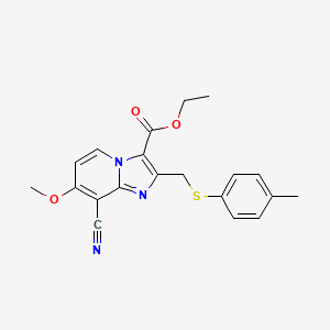 Ethyl 8-cyano-7-methoxy-2-((p-tolylthio)methyl)imidazo[1,2-a]pyridine-3-carboxylate