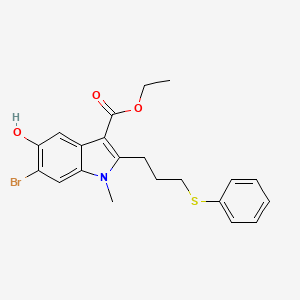 molecular formula C21H22BrNO3S B1408120 6-溴-5-羟基-1-甲基-2-(3-(苯硫基)丙基)-1H-吲哚-3-羧酸乙酯 CAS No. 1704066-69-2