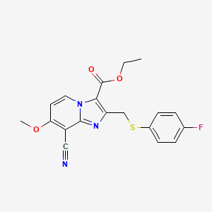 molecular formula C19H16FN3O3S B1408133 8-シアノ-2-((4-フルオロフェニルチオ)メチル)-7-メトキシイミダゾ[1,2-a]ピリジン-3-カルボン酸エチル CAS No. 1704066-57-8