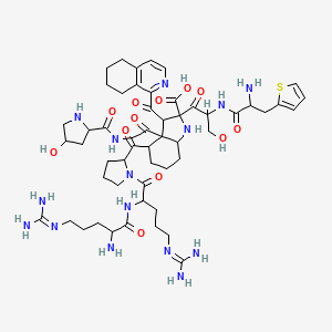 4-[1-[2-[[2-amino-5-(diaminomethylideneamino)pentanoyl]amino]-5-(diaminomethylideneamino)pentanoyl]pyrrolidine-2-carbonyl]-2-[2-[(2-amino-3-thiophen-2-ylpropanoyl)amino]-3-hydroxypropanoyl]-3a-[2-[(4-hydroxypyrrolidine-2-carbonyl)amino]acetyl]-3-(5,6,7,8-tetrahydroisoquinoline-1-carbonyl)-3,4,5,6,7,7a-hexahydro-1H-indole-2-carboxylic acid