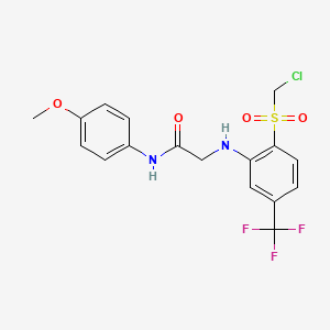 molecular formula C17H16ClF3N2O4S B14081735 2-((2-((Chloromethyl)sulfonyl)-5-(trifluoromethyl)phenyl)amino)-N-(4-methoxyphenyl)acetamide 