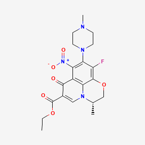 molecular formula C20H23FN4O6 B14082188 Ethyl (S)-10-fluoro-3-methyl-9-(4-methylpiperazin-1-yl)-8-nitro-7-oxo-2,3-dihydro-7H-[1,4]oxazino[2,3,4-ij]quinoline-6-carboxylate 