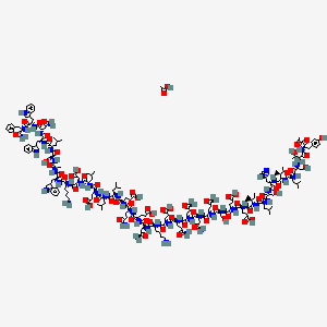 molecular formula C206H305N51O66 B14082341 acetic acid;(4S)-5-[[(2S)-6-amino-1-[[(2S)-4-amino-1-[[(2S)-1-[[(2S)-5-amino-1-[[(2S)-1-[[(2S)-1-[[(2S)-1-[[(2S)-1-[[(2S)-1-[[(2S)-1-[[(2S)-6-amino-1-[[(2S)-1-[[(2R)-1-[[(2S)-1-[[(2S)-1-[[(2S)-1-[[(2S)-4-amino-1-[[(2S)-1-[[(2S)-1-amino-1-oxo-3-phenylpropan-2-yl]amino]-3-(1H-indol-3-yl)-1-oxopropan-2-yl]amino]-1,4-dioxobutan-2-yl]amino]-3-(1H-indol-3-yl)-1-oxopropan-2-yl]amino]-4-methyl-1-oxopentan-2-yl]amino]-3-hydroxy-1-oxopropan-2-yl]amino]-1-oxopropan-2-yl]amino]-3-(1H-indol-3-yl)-1-oxopropan-2-yl]amino]-1-oxohexan-2-yl]amino]-3-carboxy-1-oxopropan-2-yl]amino]-4-methyl-1-oxopentan-2-yl]amino]-4-carboxy-1-oxobutan-2-yl]amino]-4-methyl-1-oxopentan-2-yl]amino]-4-methyl-1-oxopentan-2-yl]amino]-4-carboxy-1-oxobutan-2-yl]amino]-1,5-dioxopentan-2-yl]amino]-4-carboxy-1-oxobutan-2-yl]amino]-1,4-dioxobutan-2-yl]amino]-1-oxohexan-2-yl]amino]-4-[[(2S)-5-amino-2-[[(2S)-5-amino-2-[[(2S)-4-amino-2-[[(2S)-5-amino-2-[[(2S)-2-[[(2S)-4-carboxy-2-[[(2S)-4-carboxy-2-[[(2S,3S)-2-[[(2S)-2-[[(2S)-3-hydroxy-2-[[(2S)-2-[[(2S,3S)-2-[[(2S)-2-[[(2S)-3-hydroxy-2-[2-[(3R)-3-hydroxy-1-[[(2S)-1-(4-hydroxyphenyl)-3,4-dioxopentan-2-yl]amino]-1-oxobutan-2-yl]hydrazinyl]propanoyl]amino]-4-methylpentanoyl]amino]-3-methylpentanoyl]amino]-3-(1H-imidazol-5-yl)propanoyl]amino]propanoyl]amino]-4-methylpentanoyl]amino]-3-methylpentanoyl]amino]butanoyl]amino]butanoyl]amino]-3-hydroxypropanoyl]amino]-5-oxopentanoyl]amino]-4-oxobutanoyl]amino]-5-oxopentanoyl]amino]-5-oxopentanoyl]amino]-5-oxopentanoic acid 