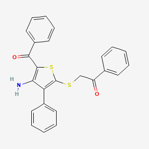 molecular formula C25H19NO2S2 B14082653 Ethanone, 2-[(4-amino-5-benzoyl-3-phenyl-2-thienyl)thio]-1-phenyl- CAS No. 101045-82-3