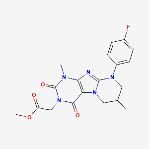 molecular formula C19H20FN5O4 B14082735 methyl [9-(4-fluorophenyl)-1,7-dimethyl-2,4-dioxo-1,4,6,7,8,9-hexahydropyrimido[2,1-f]purin-3(2H)-yl]acetate 