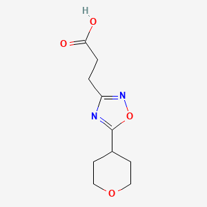 molecular formula C10H14N2O4 B1408286 3-(5-(tetrahydro-2H-pyran-4-yl)-1,2,4-oxadiazol-3-yl)propanoic acid CAS No. 1895833-37-0