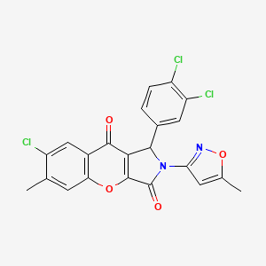 molecular formula C22H13Cl3N2O4 B14083205 7-Chloro-1-(3,4-dichlorophenyl)-6-methyl-2-(5-methyl-1,2-oxazol-3-yl)-1,2-dihydrochromeno[2,3-c]pyrrole-3,9-dione 