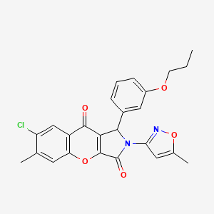 molecular formula C25H21ClN2O5 B14083296 7-Chloro-6-methyl-2-(5-methyl-1,2-oxazol-3-yl)-1-(3-propoxyphenyl)-1,2-dihydrochromeno[2,3-c]pyrrole-3,9-dione 