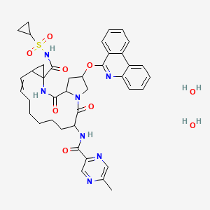 molecular formula C40H47N7O9S B14083464 N-cyclopropylsulfonyl-14-[(5-methylpyrazine-2-carbonyl)amino]-2,15-dioxo-18-phenanthridin-6-yloxy-3,16-diazatricyclo[14.3.0.04,6]nonadec-7-ene-4-carboxamide;dihydrate 