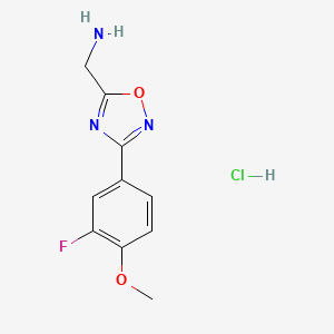 molecular formula C10H11ClFN3O2 B1408351 {[3-(3-Fluoro-4-methoxyphenyl)-1,2,4-oxadiazol-5-yl]methyl}amine hydrochloride CAS No. 1638612-43-7