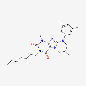 molecular formula C25H35N5O2 B14083583 9-(3,5-dimethylphenyl)-3-heptyl-1,7-dimethyl-6,7,8,9-tetrahydropyrimido[2,1-f]purine-2,4(1H,3H)-dione 