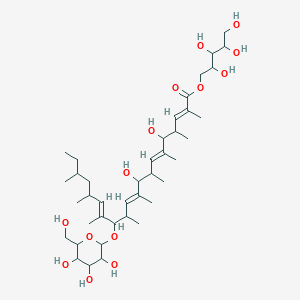 2,3,4,5-tetrahydroxypentyl (2E,6E,10E,14E)-5,9-dihydroxy-2,4,6,8,10,12,14,16,18-nonamethyl-13-[3,4,5-trihydroxy-6-(hydroxymethyl)oxan-2-yl]oxyicosa-2,6,10,14-tetraenoate