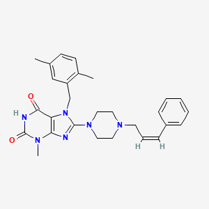 molecular formula C28H32N6O2 B14083650 (Z)-7-(2,5-dimethylbenzyl)-3-methyl-8-(4-(3-phenylallyl)piperazin-1-yl)-1H-purine-2,6(3H,7H)-dione 