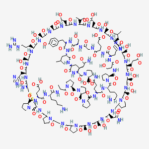 (2S)-1-[(2S)-5-amino-2-[[(2S)-2-[[(2S)-2-[[(2S)-2-[[(2S)-2-[[2-[[(2S)-2-[[(2S)-2-[[(2S)-2-[[(2S)-1-[(2S)-6-amino-2-[[(2S)-5-amino-2-[[(2S)-1-[(2S)-1-[(2S)-1-[(2S)-2-[[(2S)-6-amino-2-[[(2S)-2-[[(2S)-1-[(6S,12S,15S,18S,21S,27S,30S,33S,36S,39S,42S,45S,48S,51S,54S,57S,60S,63S,66S,69R,74R,77S)-69-amino-18-(2-amino-2-oxoethyl)-60-(3-carbamimidamidopropyl)-33-(2-carboxyethyl)-45,51-bis(carboxymethyl)-12,15,27,30,36,42,57,63-octakis(hydroxymethyl)-66-(1H-imidazol-4-ylmethyl)-54-methyl-39-(2-methylpropyl)-2,5,11,14,17,20,26,29,32,35,38,41,44,47,50,53,56,59,62,65,68,76-docosaoxo-48-propan-2-yl-71,72-dithia-1,4,10,13,16,19,25,28,31,34,37,40,43,46,49,52,55,58,61,64,67,75-docosazatetracyclo[75.3.0.06,10.021,25]octacontane-74-carbonyl]pyrrolidine-2-carbonyl]amino]-4-carboxybutanoyl]amino]hexanoyl]amino]propanoyl]pyrrolidine-2-carbonyl]pyrrolidine-2-carbonyl]pyrrolidine-2-carbonyl]amino]-5-oxopentanoyl]amino]hexanoyl]pyrrolidine-2-carbonyl]amino]-3-hydroxypropanoyl]amino]-3-(1H-imidazol-4-yl)propanoyl]amino]-4-carboxybutanoyl]amino]acetyl]amino]-3-hydroxypropanoyl]amino]-3-(4-hydroxyphenyl)propanoyl]amino]-4-methylpentanoyl]amino]-4-methylpentanoyl]amino]-5-oxopentanoyl]pyrrolidine-2-carboxylic acid