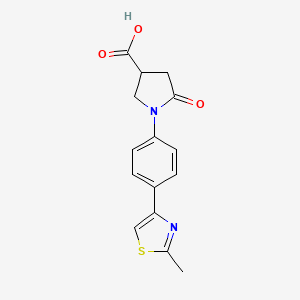 molecular formula C15H14N2O3S B1408404 1-[4-(2-Methyl-1,3-thiazol-4-yl)phenyl]-5-oxopyrrolidine-3-carboxylic acid CAS No. 1858257-28-9