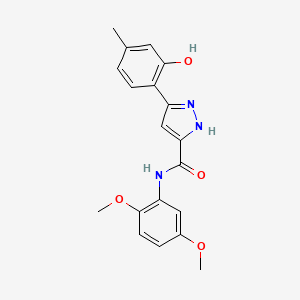 (5E)-N-(2,5-dimethoxyphenyl)-5-(4-methyl-6-oxocyclohexa-2,4-dien-1-ylidene)-1,2-dihydropyrazole-3-carboxamide