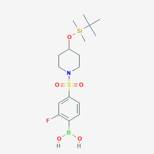 molecular formula C17H29BFNO5SSi B1408531 (4-((4-((Tert-butyldimethylsilyl)oxy)piperidin-1-yl)sulfonyl)-2-fluorophenyl)boronic acid CAS No. 1704096-28-5