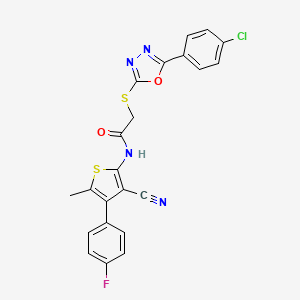 2-[[5-(4-chlorophenyl)-1,3,4-oxadiazol-2-yl]sulfanyl]-N-[3-cyano-4-(4-fluorophenyl)-5-methylthiophen-2-yl]acetamide